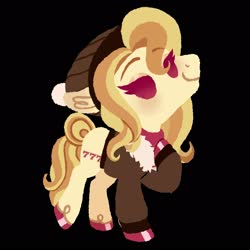 Size: 1600x1600 | Tagged: safe, artist:fannytastical, oc, oc only, oc:lucky lightshow, crystal pony, pony, beanie, black background, blushing, clothes, coat, hat, lidded eyes, looking at you, simple background, smiling, solo