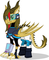 Size: 1280x1567 | Tagged: safe, artist:mlp-trailgrazer, oc, oc only, oc:vector, dracony, dragon, hybrid, pony, crossover, glitch techs, simple background, solo, transparent background