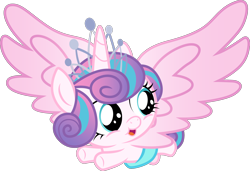 Size: 2188x1500 | Tagged: safe, artist:cloudy glow, edit, editor:slayerbvc, vector edit, princess flurry heart, alicorn, pony, g4, accessory theft, baby, baby pony, diaper, female, filly, flying, foal, jewelry, looking back, simple background, solo, spread wings, tiara, transparent background, underhoof, vector, wings