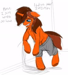 Size: 1852x2068 | Tagged: safe, artist:mcsplosion, oc, oc:painterly flair, colored sketch, eponavirus, human to pony, implied coronavirus, male to female, ponid-21, sketch, transformation