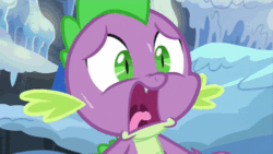 Size: 500x281 | Tagged: safe, screencap, spike, g4, the times they are a changeling, animated, male, reaction image, screaming, solo, sweat, tongue out