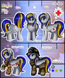 Size: 1280x1528 | Tagged: safe, artist:pridark, oc, oc only, oc:eagle fly, pegasus, pony, firefighter, reference sheet, solo