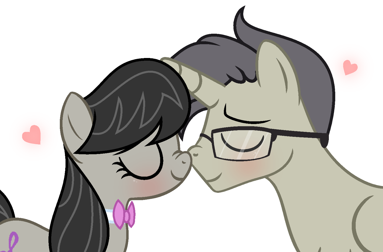 2300418 - safe, artist:darbypop1, octavia melody, oc, oc:nico (i-mlp2020),  pony, unicorn, g4, canon x oc, female, glasses, male, nicotavia, nuzzling,  simple background, stallion, straight, transparent background - Derpibooru