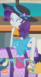Size: 288x542 | Tagged: safe, rarity, equestria girls, equestria girls series, g4, the salty sails, beautiful, crossed legs, cute, feet, female, flip-flops, hat, legs, lifejacket, raribetes, rarity's blue sarong, sandals, sarong, sexy, smiling, sun hat