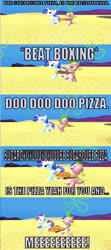 Size: 566x1273 | Tagged: safe, artist:undeadponysoldier, rarity, spike, dragon, pony, unicorn, series:spikebob scalepants, beat boxing, caption, comic, female, food, funny, image macro, implied sugarcube corner, krusty krab pizza, mare, meme, parody, pizza, pizza box, pizza delivery, reference, silly, spongebob squarepants, text