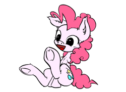 Size: 550x400 | Tagged: safe, artist:yooyfull, pinkie pie, earth pony, pony, g4, chest fluff, cute, diapinkes, ear fluff, female, leg fluff, mare, open mouth, simple background, sitting, solo, underhoof, white background