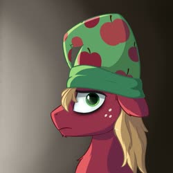Size: 2000x2000 | Tagged: safe, artist:oblique, big macintosh, earth pony, pony, g4, going to seed, bags under eyes, bust, chest fluff, chin fluff, concerned, disturbed, ear fluff, floppy ears, hat, high res, looking at you, male, nightcap, portrait, solo, stallion, tired, worried