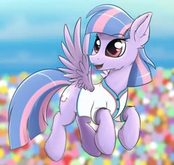 Size: 4096x3900 | Tagged: safe, artist:oblique, wind sprint, pegasus, pony, common ground, buckball, buckball uniform, cheek fluff, cute, ear fluff, female, filly, flying, high res, leg fluff, open mouth, solo, spread wings, sprintabetes, wings