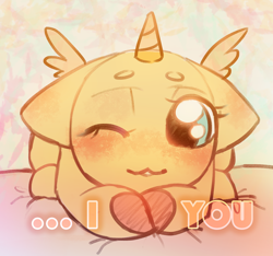 Size: 2168x2030 | Tagged: safe, artist:klooda, oc, oc only, pegasus, pony, unicorn, advertisement, bed, blushing, commission, cute, female, heart, high res, i love you, looking at you, lying, mare, one eye closed, smiling, solo, wink, ych example, your character here