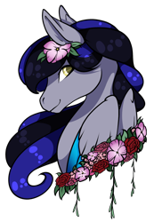 Size: 1024x1484 | Tagged: safe, artist:oneiria-fylakas, oc, oc only, pegasus, pony, bust, female, flower, flower in hair, mare, portrait, simple background, solo, transparent background