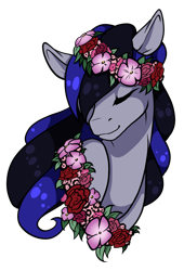 Size: 1024x1504 | Tagged: safe, artist:oneiria-fylakas, oc, oc only, pegasus, pony, bust, eyes closed, female, floral head wreath, flower, mare, portrait, simple background, solo, transparent background