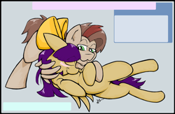 Size: 3352x2192 | Tagged: safe, artist:lucas_gaxiola, oc, oc only, pegasus, pony, bow, female, hair bow, high res, male, mare, oc x oc, shipping, signature, sleeping, smiling, stallion, wing hands, wings