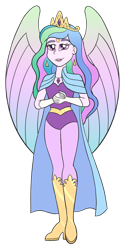 Size: 800x1604 | Tagged: safe, artist:sugar-loop, princess celestia, principal celestia, equestria girls, g4, clothes, crossover, crown, female, jewelry, regalia, royalty, she-ra, she-ra and the princesses of power, simple background, smiling, solo, transparent background, wings