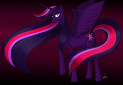 Size: 3250x2252 | Tagged: safe, twilight sparkle, alicorn, pony, g4, alternate cutie mark, anatomically frustrating, antagonist, darkness, evil, faded background, high res, horn, multicolored hair, nightmare twilight, nightmarified, no mouth, slit pupils, twilight sparkle (alicorn), wings