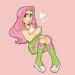 Size: 500x500 | Tagged: safe, artist:hollychuchu, fluttershy, equestria girls, g4, cute, female, heart, pink background, shyabetes, simple background, sitting, solo