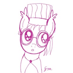 Size: 1024x1024 | Tagged: safe, artist:cityflyer502, oc, oc only, oc:pinkfull night, bat pony, pony, :o, bat pony oc, cloak, clothes, cook hat, fangs, female, glasses, open mouth, sketch, solo, surprised, teenager