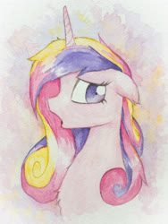 Size: 3024x4032 | Tagged: safe, artist:papersurgery, princess cadance, alicorn, pony, g4, bust, female, mare, solo, traditional art, watercolor painting