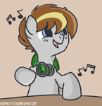 Size: 1200x1239 | Tagged: safe, artist:redpalette, oc, oc only, oc:evershade, earth pony, pony, headphones, male, music, music notes, smiling, solo, stallion