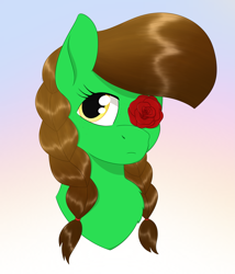 Size: 2455x2865 | Tagged: safe, artist:dyonys, oc, oc only, oc:lucky brush, earth pony, pony, braid, bust, female, flower, high res, mare, rose, solo