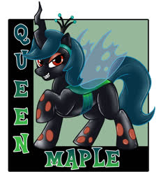 Size: 739x800 | Tagged: safe, artist:likeshine, queen chrysalis, oc, oc only, oc:maple gleam, changeling, changeling queen, rubber pony, changeling suit, chrysalis suit, disguise, female, latex, latex suit, ponysuit, simple background, solo