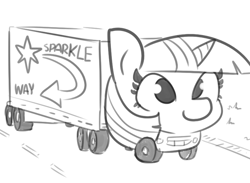 Size: 757x553 | Tagged: safe, artist:tjpones, twilight sparkle, object pony, pony, truck pony, g4, female, grayscale, has magic gone too far?, has science gone too far?, horn, megabyte, monochrome, not salmon, simple background, solo, species swap, truck, trucklight sparkle, wat, what has magic done, what has science done, white background
