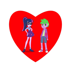Size: 700x700 | Tagged: safe, artist:thecheeseburger, edit, sci-twi, spike, twilight sparkle, human, equestria girls, g4, official, bowtie, clothes, converse, duo, female, geode of telekinesis, glasses, heart, human spike, humanized, looking at you, magical geodes, male, ponytail, ship:sci-twispike, ship:twispike, shipping, shipping heart, shoes, simple background, skirt, smiling, socks, straight, transparent background, vector