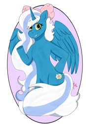 Size: 1429x2048 | Tagged: safe, artist:corrupted-ciphers, oc, oc only, oc:fleurbelle, alicorn, semi-anthro, alicorn oc, arm hooves, bow, female, hair bow, horn, looking at you, mare, simple background, solo, transparent background, yellow eyes