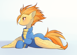 Size: 800x568 | Tagged: safe, artist:unousaya, spitfire, pegasus, pony, g4, clothes, cute, cutefire, female, mare, profile, prone, simple background, solo, spread wings, uniform, white background, wings, wonderbolts uniform