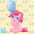 Size: 885x885 | Tagged: safe, artist:vilyann, part of a set, pinkie pie, earth pony, pony, g4, baby, baby pie, baby pony, balloon, cute, cutie mark, cutie mark background, diapinkes, female, hoof hold, open mouth, sitting, solo, younger