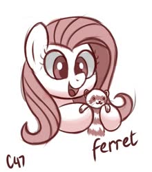 Size: 737x838 | Tagged: safe, artist:handgunboi, fluttershy, ferret, pegasus, pony, g4, :3, animal, cute, female, holding, hoof hold, open mouth, shyabetes, simple background, solo, white background