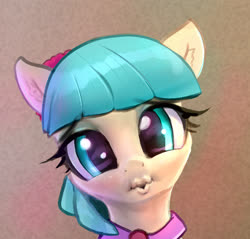 Size: 596x570 | Tagged: safe, artist:hexado, coco pommel, earth pony, pony, g4, bust, female, human lips, looking at you, mare, portrait, puckered lips, solo