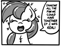 Size: 2732x2048 | Tagged: safe, artist:ashtoneer, pony, /mlp/, 4chan, bust, drawthread, high res, monochrome, ponified, solo, speech bubble, text