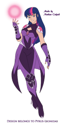 Size: 1398x2733 | Tagged: safe, artist:pyrus-leonidas, part of a set, twilight sparkle, human, series:mortal kombat:defenders of equestria, g4, clothes, crossover, female, fingerless gloves, gloves, high heels, humanized, looking at you, magic orb, mortal kombat, part of a series, shoes, simple background, solo, transparent background, video game crossover, woman