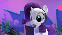 Size: 1280x720 | Tagged: safe, screencap, rarity, pony, unicorn, g4, hello pinkie pie, animated, female, hoof hold, mare, oh my, open mouth, solo, sound, talking, webm