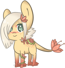 Size: 227x240 | Tagged: safe, artist:14th-crown, oc, oc only, original species, plant pony, augmented tail, blushing, flower, flower in hair, freckles, hair over one eye, hoof fluff, plant, simple background, smiling, solo, transparent background, vine