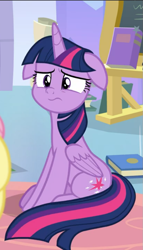 Size: 537x939 | Tagged: safe, screencap, twilight sparkle, alicorn, pony, the ending of the end, book, cropped, cute, female, floppy ears, mare, sad, sadorable, sitting, solo, twiabetes, twilight sparkle (alicorn)