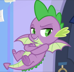 Size: 965x939 | Tagged: safe, screencap, spike, dragon, g4, the ending of the end, cool, cropped, crossed arms, flying, male, raised eyebrow, solo, winged spike, wings