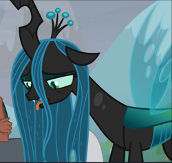 Size: 991x943 | Tagged: safe, screencap, queen chrysalis, g4, the ending of the end, cropped, female, lidded eyes, solo focus, tired, tongue out