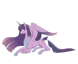 Size: 3300x2700 | Tagged: safe, artist:t3ssrina, twilight sparkle, alicorn, pony, g4, armored shin guards, colored wings, colored wingtips, ear piercing, earring, ethereal mane, female, high res, hoof shoes, jewelry, leonine tail, mare, peytral, piercing, prone, redesign, simple background, solo, tail feathers, transparent background, twilight sparkle (alicorn), ultimate twilight