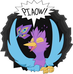Size: 900x914 | Tagged: safe, oc, oc only, oc:gyro feather, oc:gyro tech, griffon, griffonized, male, piaow, simple background, solo, species swap, sticker, transparent background