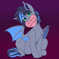 Size: 3500x3500 | Tagged: safe, artist:airfly-pony, part of a set, oc, oc only, oc:midnight aegis, bat pony, pony, cute, high res, looking at you, male, sitting, stallion, ych result