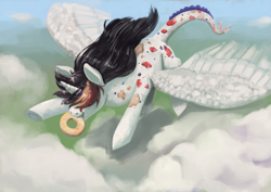 Size: 4960x3508 | Tagged: safe, artist:toisanemoif, oc, oc only, alicorn, pony, donut, flying, food