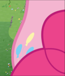 Size: 811x941 | Tagged: safe, screencap, pinkie pie, earth pony, pony, g4, the ending of the end, balloonbutt, butt, chaos pinkie, cropped, female, macro, plot, solo