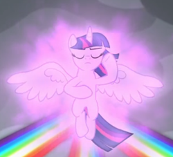 Size: 425x386 | Tagged: safe, screencap, twilight sparkle, alicorn, pony, g4, the ending of the end, cropped, eyes closed, female, floating, glowing, magic, magic of friendship, majestic, solo, twilight sparkle (alicorn)