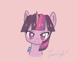 Size: 1024x820 | Tagged: safe, artist:7v30, twilight sparkle, pony, g4, blushing, bust, cute, female, head only, looking at you, mare, no pupils, pink background, portrait, simple background, solo, twiabetes