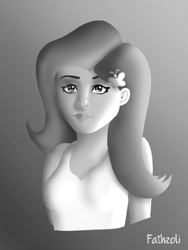 Size: 1200x1600 | Tagged: safe, artist:fathzoli, fluttershy, human, equestria girls, g4, beautiful, black and white, bust, cute, gradient background, grayscale, halfbody, looking at you, monochrome, painting, portrait, simple background