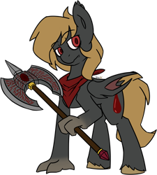 Size: 1280x1422 | Tagged: safe, artist:spheedc, oc, oc only, oc:bloodborn, pony, axe, bat wings, battle axe, claws, clothes, commission, digital art, male, scarf, simple background, solo, stallion, transparent background, weapon, wings