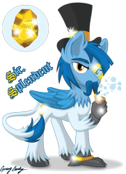 Size: 1807x2500 | Tagged: safe, artist:le-23, oc, oc only, oc:sir splendent, hippogriff, bubble pipe, gold, hat, male, pipe, simple background, solo, top hat, transparent background