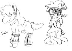 Size: 915x651 | Tagged: safe, artist:buttercupsaiyan, pony, black and white, crossover, deltarune, fanart, grayscale, monochrome, pencil drawing, ponified, ralsei, susie (deltarune), traditional art, undertale