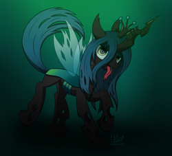 Size: 1600x1455 | Tagged: safe, artist:livehotsun, queen chrysalis, changeling, changeling queen, g4, colored, crown, female, jewelry, regalia, solo, tongue out